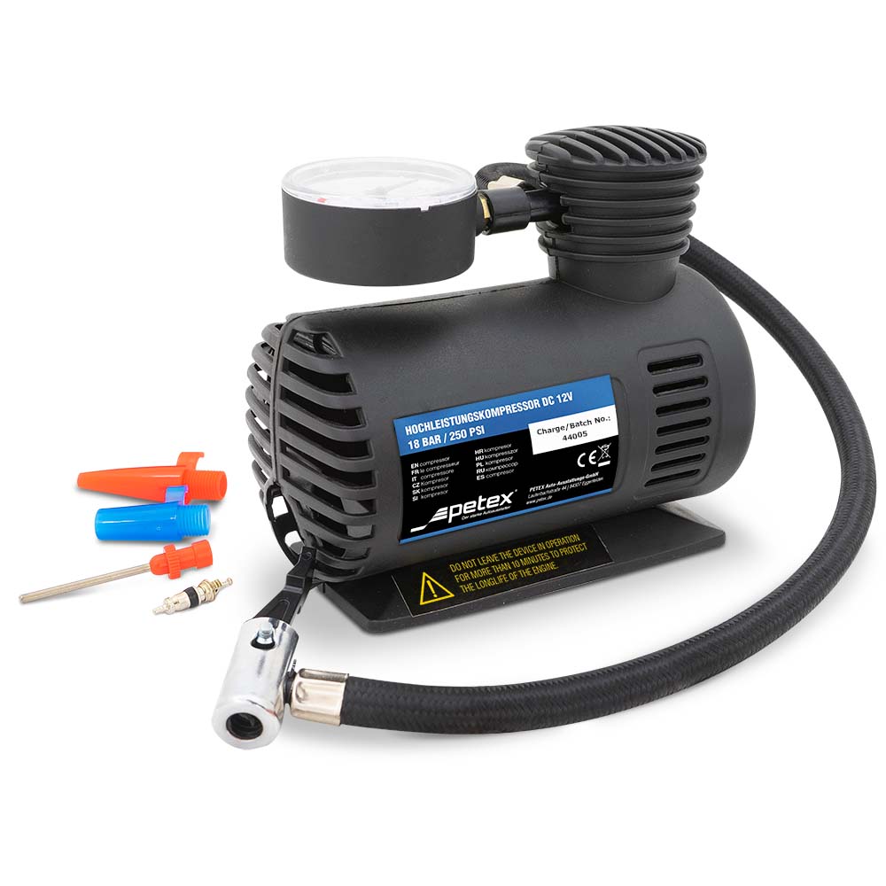 Luftkompressor 12V, 18 bar, inkl. 3-tlg. Adapterset