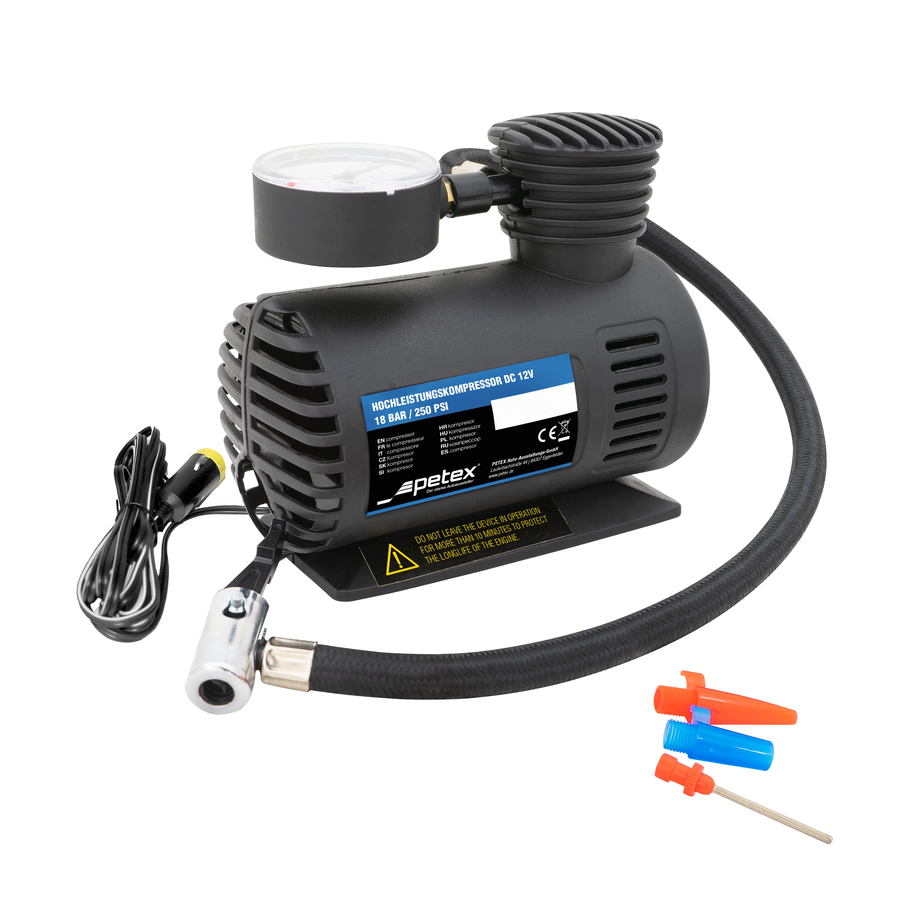 Luftkompressor 12V, 18 bar, inkl. 3-tlg. Adapterset — Bild 3