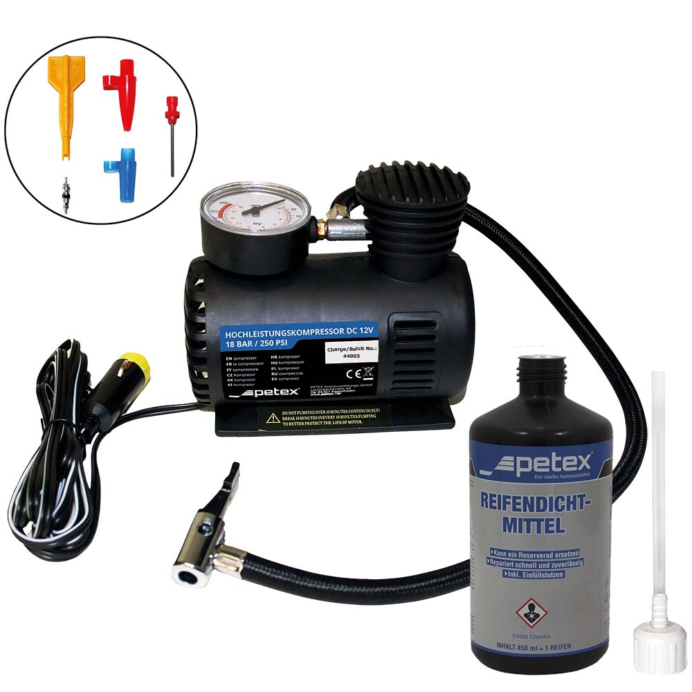 Reifenpannenset
inkl. Luftkompressor 12V, 18 bar, inkl. 3-tlg. Adapterset und... — Bild 5